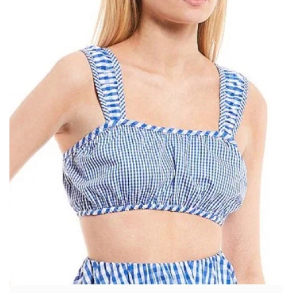 Copper Key Blue White Gingham Crop Top Tank XS New With Tags